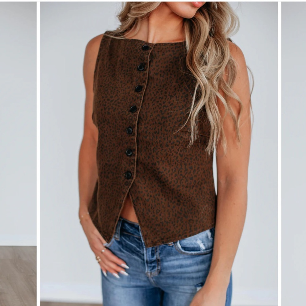 Sleeveless Brown Button-Front Women's Top